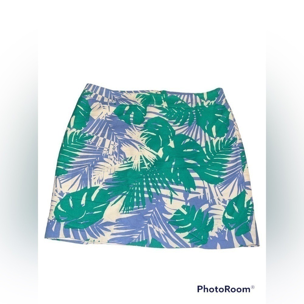 Loft Petites Green Purple Tropical Palm Leaf Print Cotton Mini Skirt 14P